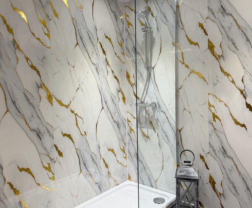 Gold white marble - gold, wide